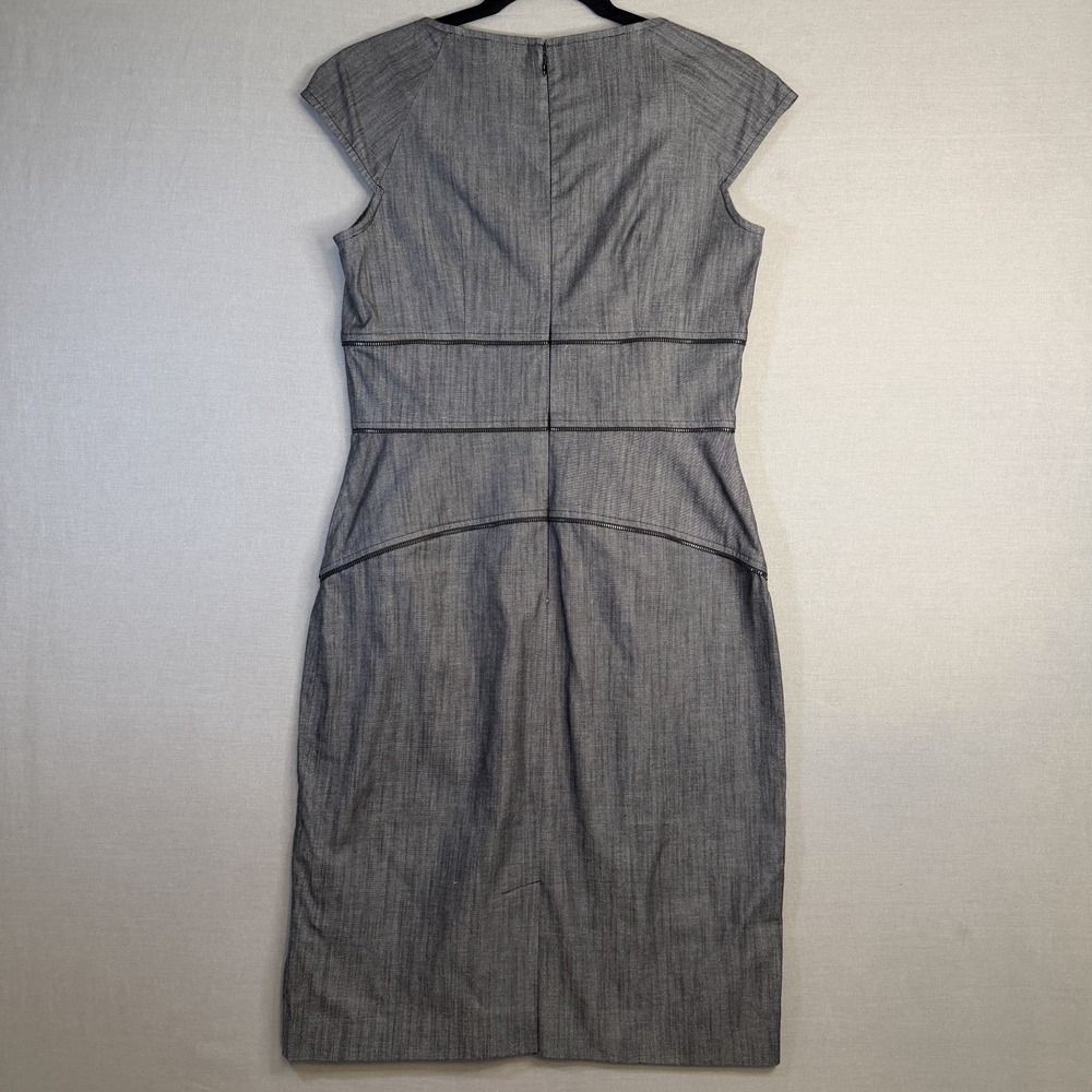 Calvin Klein 6 Gray Solid Sheath Knee-Length Round Neck Cap Sleeve Zip Dress - Picture 5 of 7